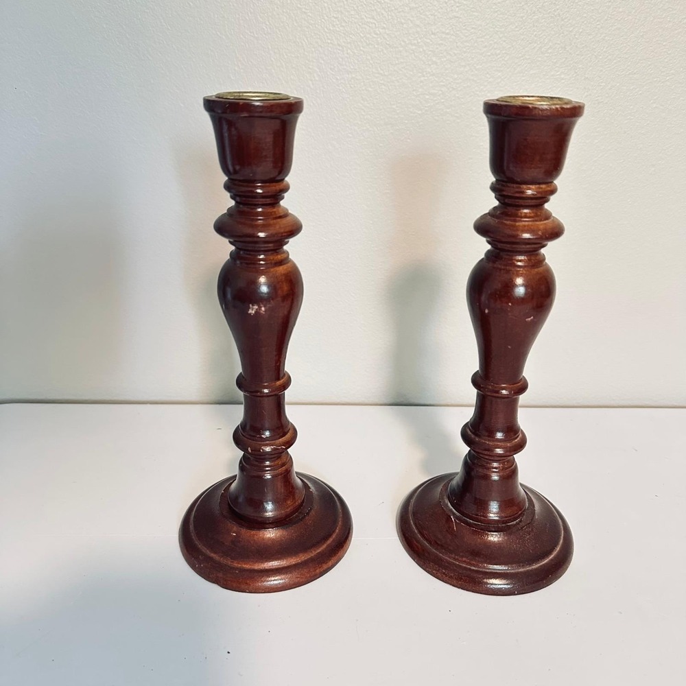 Vintage Wood Candlesticks Set of 2 Square Base Taper Candle Holders.